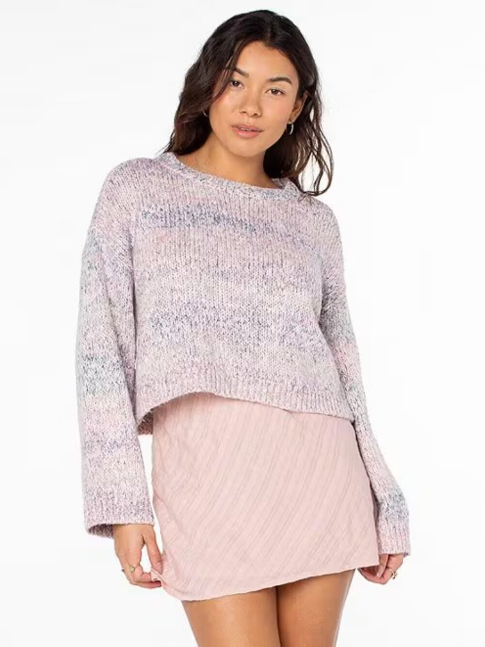 NWT Roxy Granite Pink Striped Swell Season Cropped Sweater